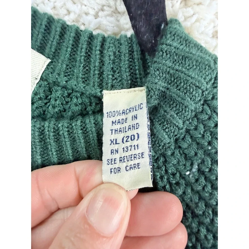Vintage Express Sweater Women XL Green Ribbed Knit Crewneck Raglan Stripe - Picture 2 of 7
